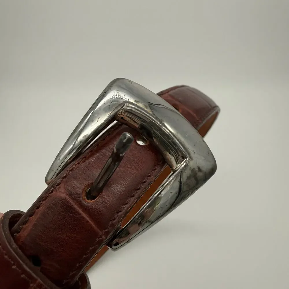 Vintage Joan & David Calfskin Brown Leather Belt Croc Embossed 90s Minimal